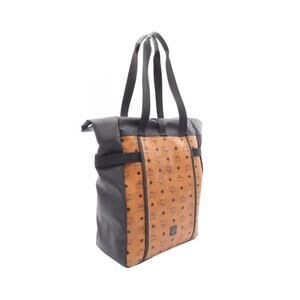 Mcm Canvas Shopper Utility Black Brown Top Roll Bag Tote Leather